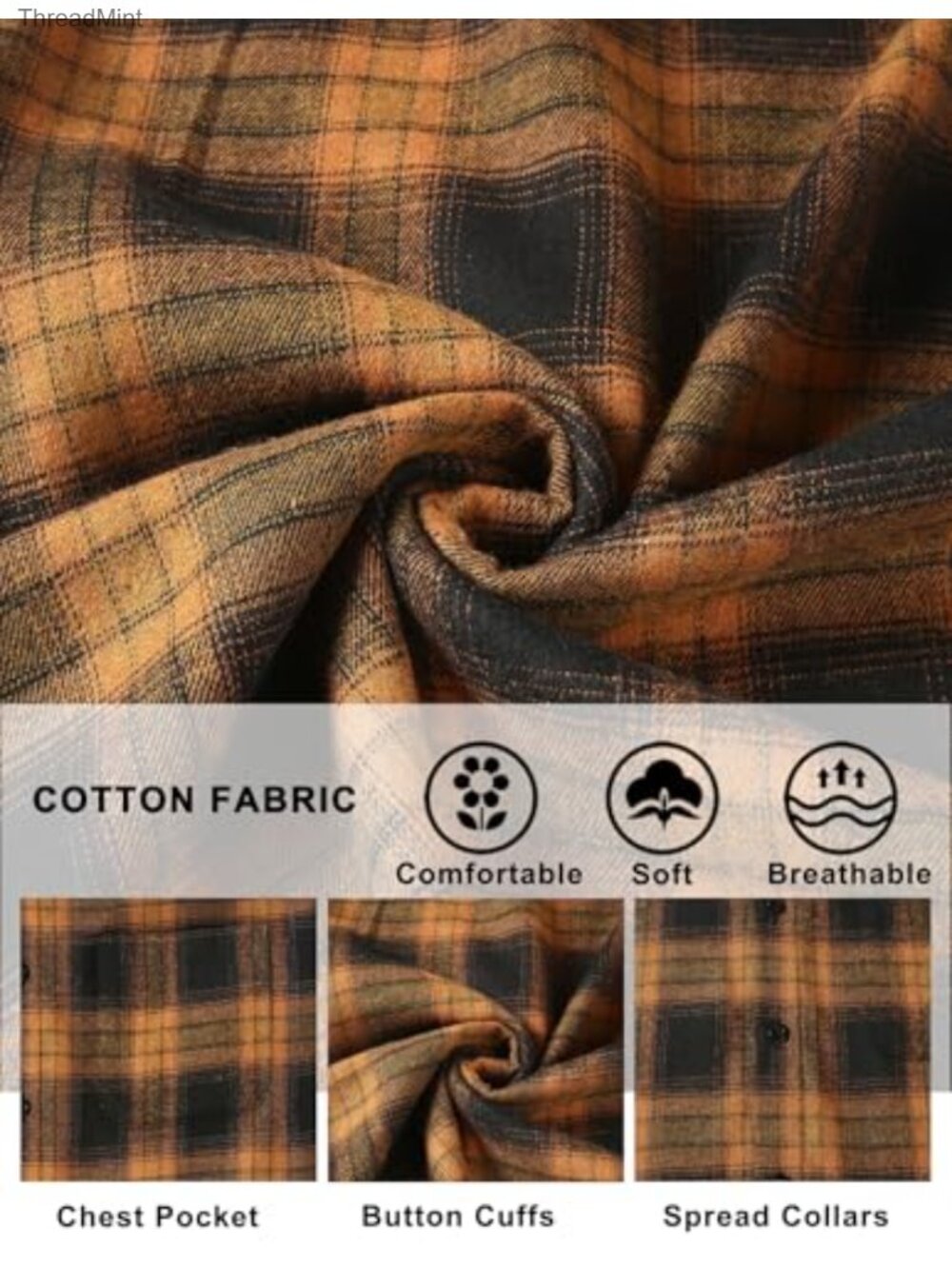 Men's Lightweight Flannel Shirt Long Sleeve Plaid Button Down with Pocket - Picture 4 of 6